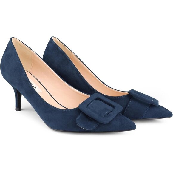 🆕Women's Blue Kitten Heels Closed Pointy Toe Pumps Stiletto Heels Office Shoes - Picture 1 of 8